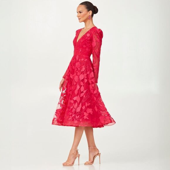 HELSI Parker Embroidered Midi Dress In Fuchsia-red Cocktail Party Size XS NWOT - Picture 1 of 6